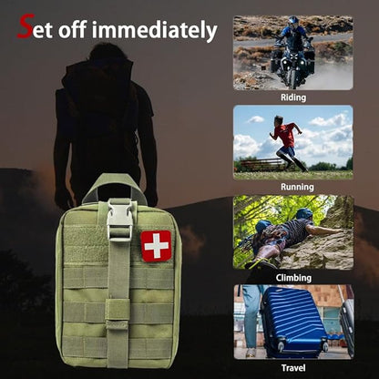 293Pcs/set - First Aid Kit Molle Pouches Emergency Survival Kit Suitable for Outdoor Activities, Home, School, Hiking, Car Travel and Camping - Quick Response First Aid Essentials (Olive Green)