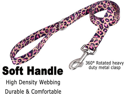 Mihqy Dog Collar and Leash Set with Bohemia Floral Tribal Geometric Patterns - Soft Ethnic Style Collar Adjustable for Small Medium Large Dogs(Pink Leopard Set,L)