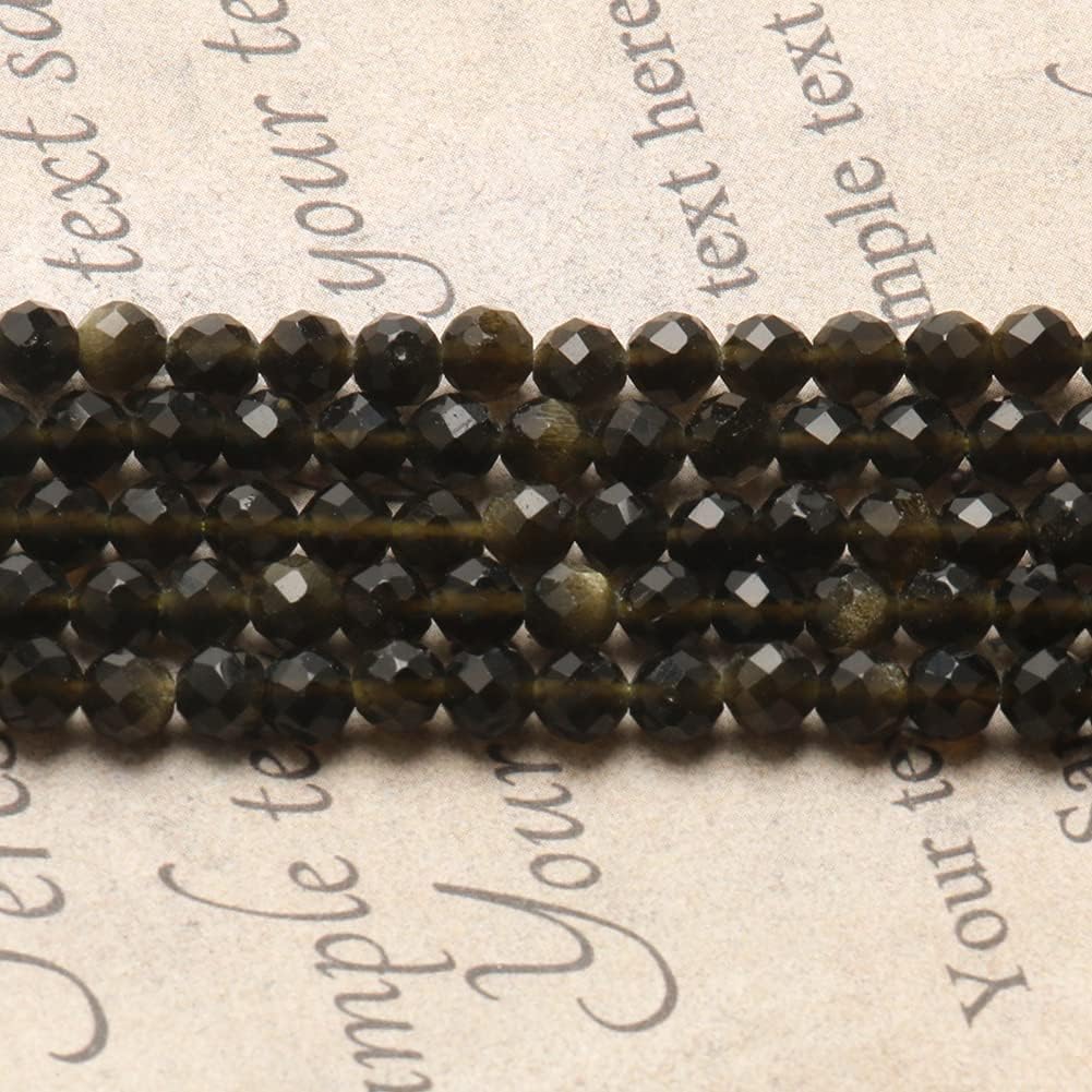 Song Xi 90pcs 4mm Natural Gold Obsidian Gemstone Beads Faceted Round Loose Stone Beads for Jewelry Making