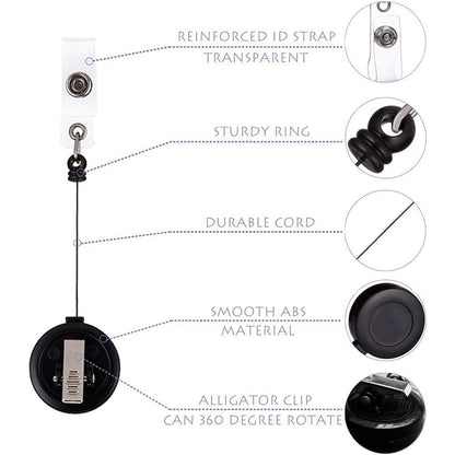 QREEL - 25 Pack - Retractable ID Name Badge Holder Reels with Swivel Alligator Clip (Black)