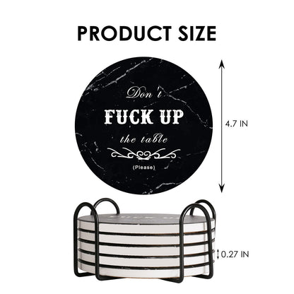 Drink Coasters Set of 6 with Holder, Absorbent Ceramic Coasters with Cork Base for Coffee Table, Rustic Marble Coasters Home Decor Housewarming Gift (Round-Black, 6)