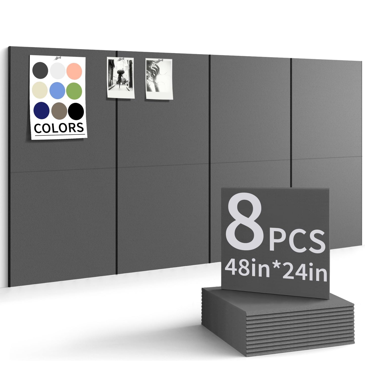 Large Bulletin Board 48"x 24" Cork Boards for Walls, 8 Pack Felt Wall Panels Photo Board, Cork Board for Office Home Pin Board