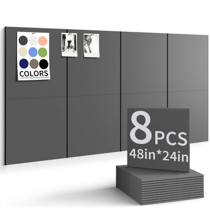 Large Bulletin Board 48"x 24" Cork Boards for Walls, 8 Pack Felt Wall Panels Photo Board, Cork Board for Office Home Pin Board