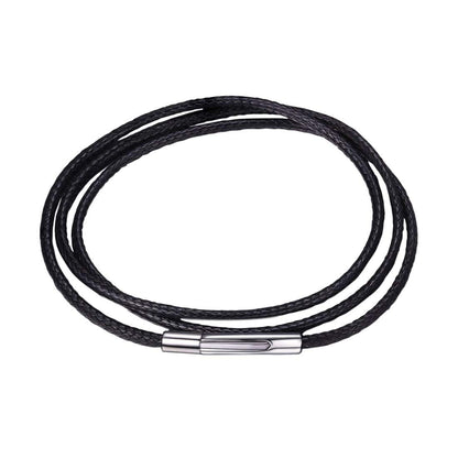 U7 Black Leather Cord Necklace with Stainless Steel Clasp, Men Women 2mm Wide Woven Wax Rope Chain for Pendant, Length 16 Inch