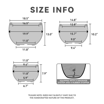 Kante 19.9",15.7",11.8" Dia Round Concrete Planter Set of 3, Outdoor/Indoor Large Bowl Plant Pots with Drainage Hole and Rubber Plug for Garden Patio Balcony Home, Natural Concrete