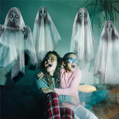 Cheerland Hanging Ghost Halloween Decoration Creepy Floating Ghost Garland Flying Ghouls for Haunted Mansion House Horror Parties Spooky Birthday Party Banner Scary Terror Fabric Yard Decor
