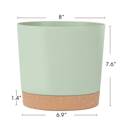 kubvici 8'' Plastic Flower Planter Pots Set of 2 Indoor Outdoor Planters with Drainage Saucer for Garden Home (Green & White, 8 inch)