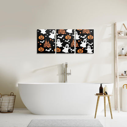 jejeloiu Halloween Decor Kids Canvas Wall Art for Living Room Bedroom Cartoon Ghost Picture Wall Decor for Bathroom Bat Boys Girls Artwork Posters Pumpkins Painting 12"x16"x 3Pcs