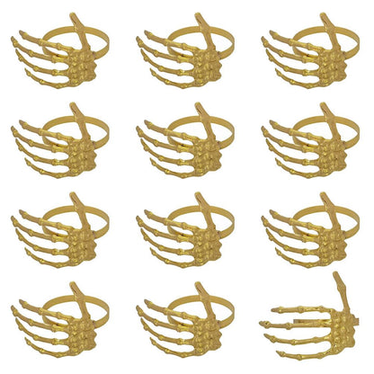Skull Napkin Rings Set of 12, Gold Skeleton Claw Napkin Ring Metal Holder for Decorative Halloween Cloth Napkins, Home Birthday Daily Party Table Favors Supplies Bar Dinning Cloth Decor