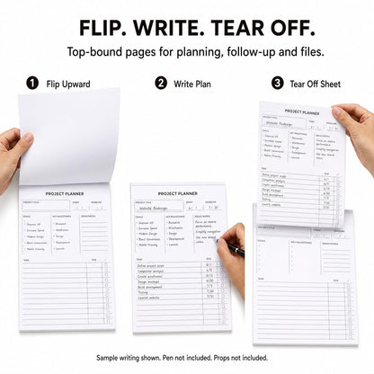 Fynora Project Planner Notepad, 8.5 x 11 Inch Tear-Off Project Planning Pad, 60 Sheets, Single-Sided Task Tracker with Goals, Milestones, Notes and Due Dates for Office, Work and School