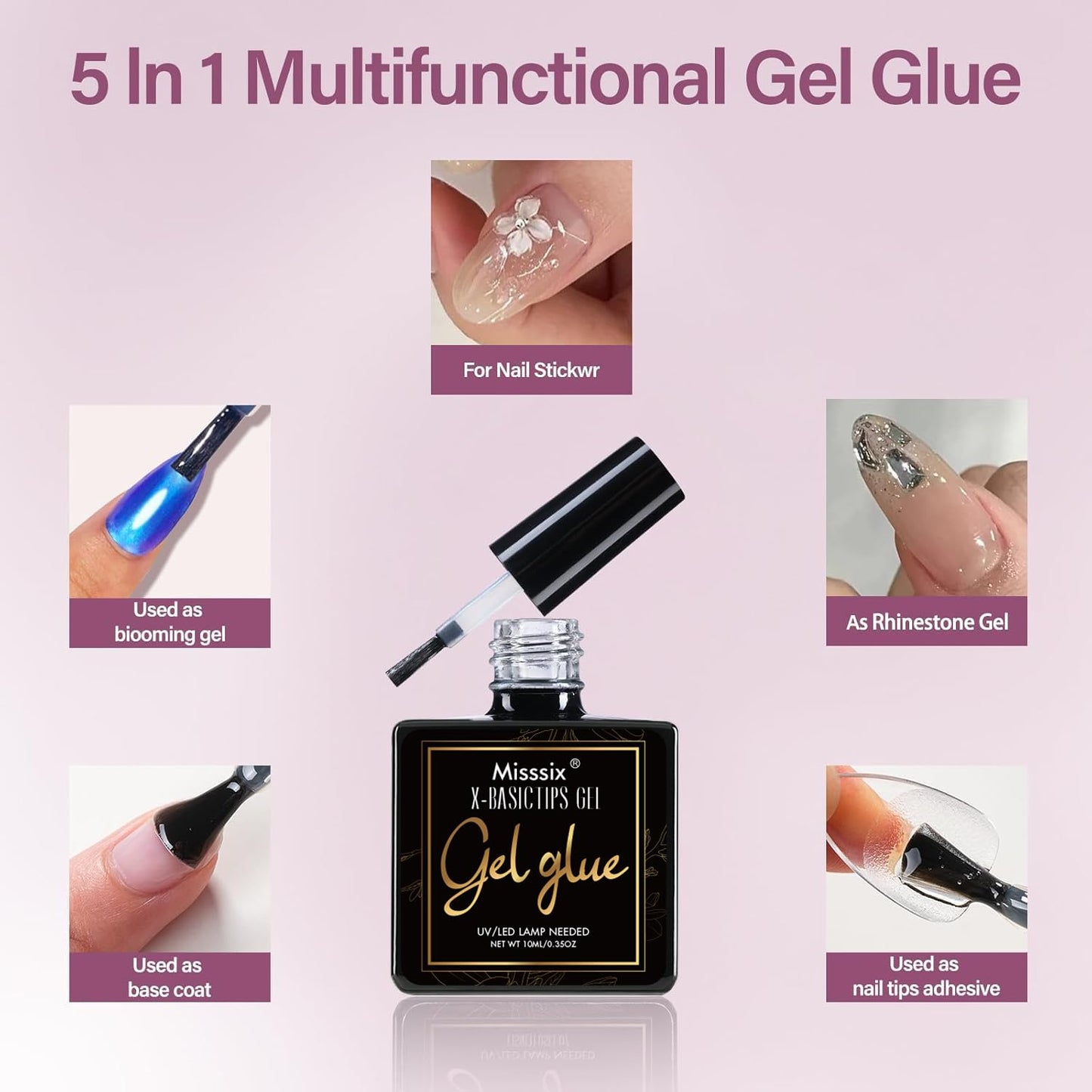 Misssix Short Almond Gel Nail Tips Kit, 216Pcs Pre Etched Clear Fake Nails, Full Cover False Nail 9-in-1 Gel Glue and Portable Mini U V Nail Lamp for Women 12 Sizes