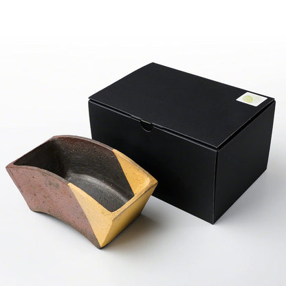 Wazakura Tokoname Series Handmade Fan Shaped Bonsai Pot with Drainage Holes 6.8 inch (174mm) Made in Japan, Artisan Ceramic Garden Container, Decorative Flower Planter - Fan Shape