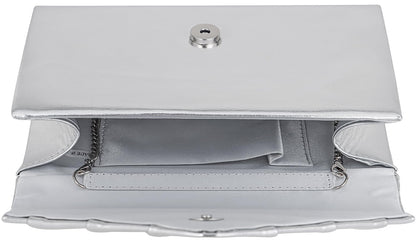 Venoline Women Evening Clutch Purse - Shimmering Metallic PU Leather Pleated Flap Envelope Handbag for Wedding Prom Party Silver