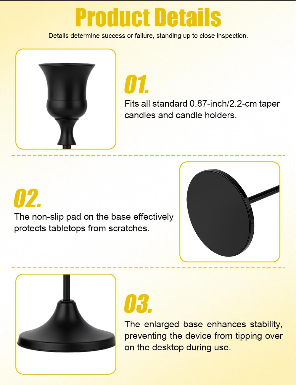 2 Sets(6 Pcs) Black Tapered Candle Holder,Candlestick Tall Metal Candlestick Holders for Table Centerpiece Home Decor for Wedding Fireplace Mantel Housewarming Gift Fits 3/4 Inch Thick Candles