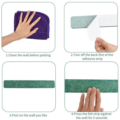 Vuzvuv 8Pcs Green Cork Board Bar Strips with 50 Pushpins & Sticky Notes, Self-Adhesive Bulletin Board Strips No Damage for Wall, Felt Pin Board for Paste Notes, Photos, Schedules Office Decor