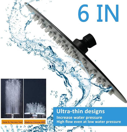 NearMoon Rain Shower Head, Ultra-Thin Design-Pressure Boosting, Awesome Some Experience, High Flow Stainless Steel Rainfall Head (6 Inch,Matte Black)