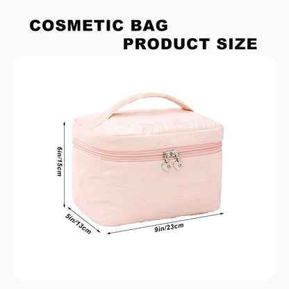 Alamealle Large Cosmetic Bags Travel Makeup Bag with Mesh Pocket Portable Cute Toiletry Bag Aesthetic Make Up Organizer with Handle for Women Girls Girls (Pink)