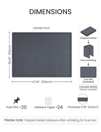 Fluxynara Large Bulletin Board, 47.2" x 35.4" Cork Board Alternative with 24 Safe Removable Adhesive Tabs, Foldable Felt Pin Board for Home Office, Classroom, Bedroom,Entryway for Walls—Navy Blue