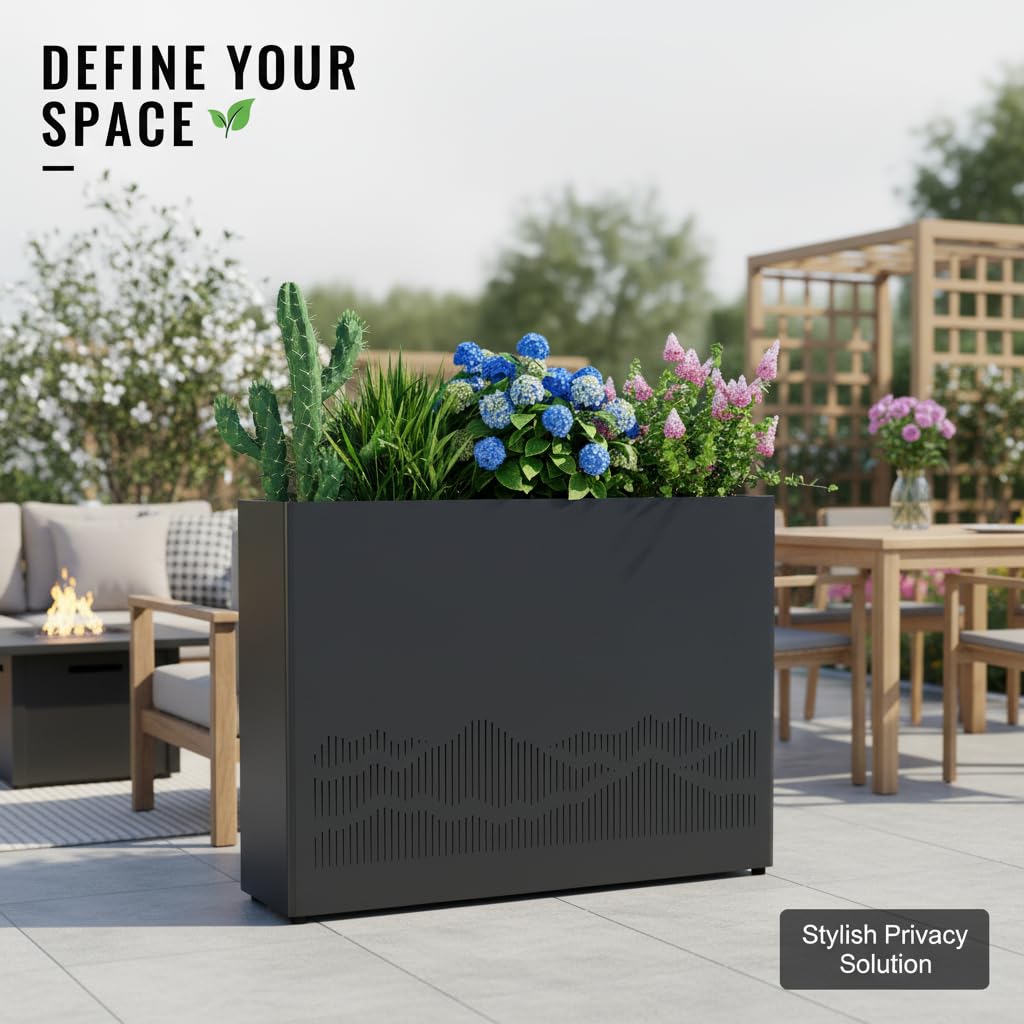 Vrtizalv Metal Rectangular Planter Box, 38”L x 12”W x 30”H Black Heavy-Duty Raised Garden Bed for Outdoor Plants, Easy Assembly & Adjustable Feet for Porch, Garden, Patio, Yard Outdoor Plants
