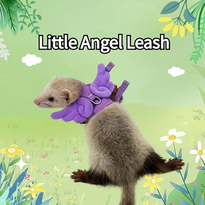 Ferret Harness Leash with Adjustable Buckle Soft Breathable Pure Cotton Cloth Walking Vest with Angel Wings for Small Pet Squirrel Guinea Pig Rabbit Kitten (Purple)