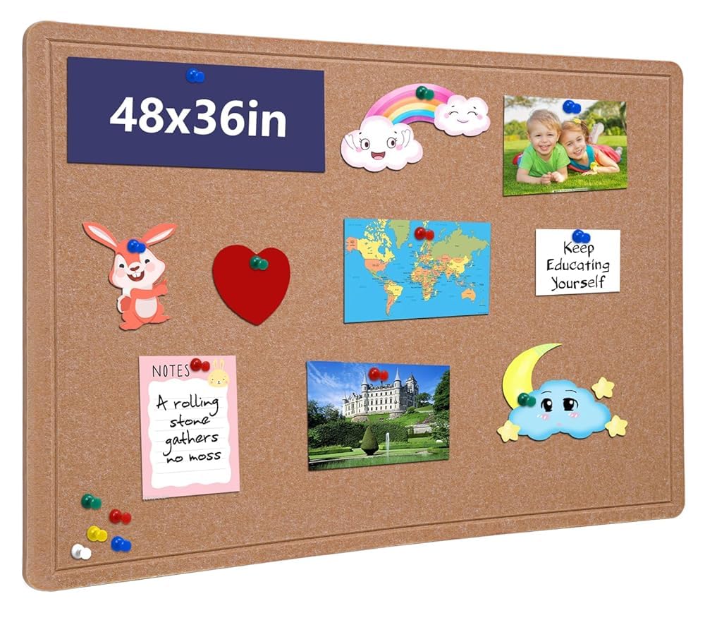 Large Bulletin Board, 48 X 36 inches Cork Board with 30 Pushpin, 4' x 3' Felt Cork Board Notice Pin Board, Self-Adhesive Vision Board Mood Board Foldable Photo Board for Wall - Ginger Yellow