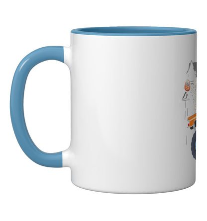 Halloween Skeleton Riding Monster Truck Ceramic Mug, Blue/White