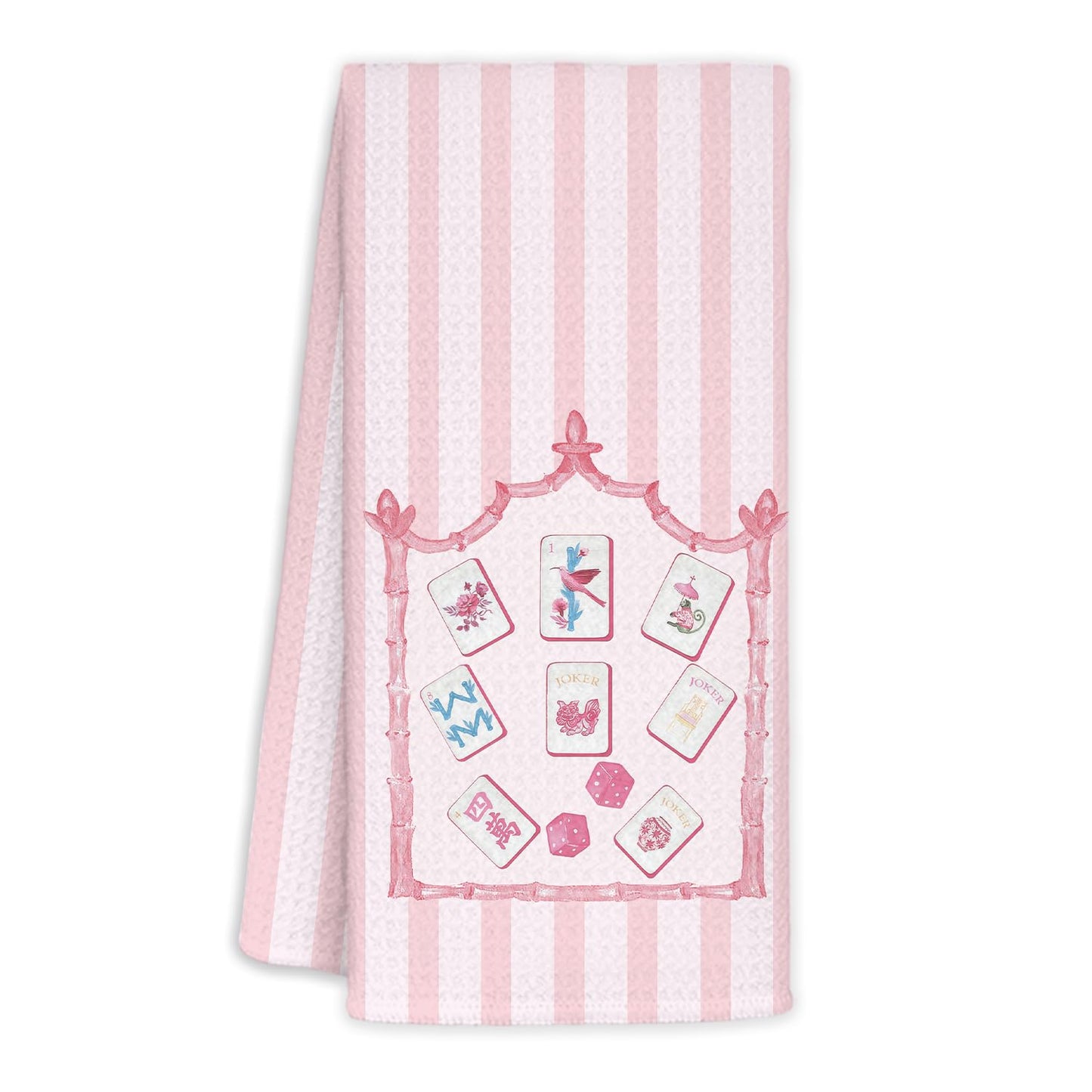 MOLYUB Pink Chinoiserie Stripe Mahjong Tile Kitchen Towels,Gifts for Mahjong Lovers,Mah Jong Decorative Waffle Hand Dish Towels,Chinoiserie Mah Jong Gifts for Women Men,16x24 Inches