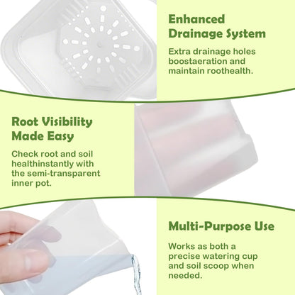 Shgxjjnb 16 Pack 2" Clear Self Watering Pots for Indoor Plants, Mini Clear Plastic Planters, with 16 Plant Label and Water Level and Drainage Holes for Seedlings, Cuttings, Succulents (Small)