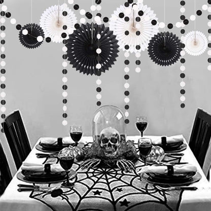 Cheerland Black White Party Decorations Hanging Paper Fans Garland Kit Gothic Decor Wedding Decoration Halloween Birthday Backdrop Baby Shower Goth Casino Emo Spooky Haunted House Party Supplies