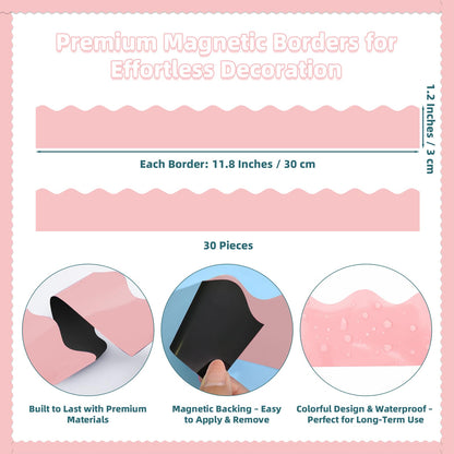 30 Pcs Magnetic Borders for Classroom Whiteboard - Light Pink Magnetic Bulletin Board Border Set - Scalloped Chalkboard Border Strips for Teachers, Parents, DIY Home,School & Office Decoration