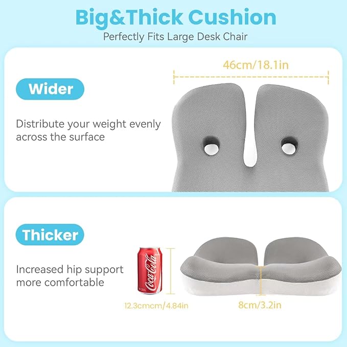 Seat Cushion,Office Chair Memory Cushion, Ergonomic Design, Relieve Sciatica and Long-Term Sitting Pain, Suitable for desks, car Seats, Games, wheelchairs