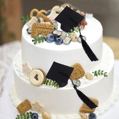 12pcs Mini Graduation Cap for Crafts Black Felt Graduation Hat Bottle Toppers with Tassels Mini Cap Decorations Bottle Toppers for Party Table Decoration (Black)
