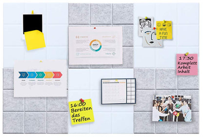 Uoisaiko Large Felt Board Tiles for Wall with 30 Push Pins, 11.8"x11.8" Pack of 6 Pin Board Notice Boards for Home Office Kitchen, Bulletin Board Wall Tiles for Photos Memos (Grey+White, 6 Pack)