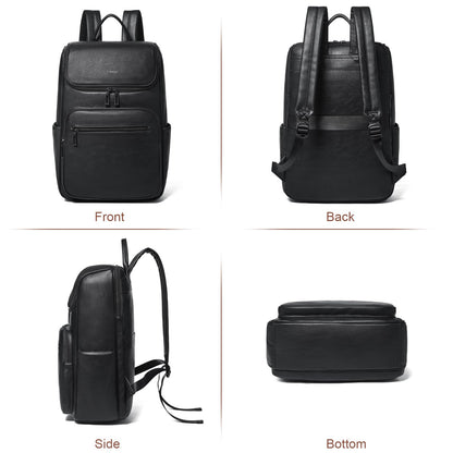 tiamyi leather travel backpack for men and women, flap top laptop backpack fits 17.0 inch computer with luggage strap and separate padded compartment, black