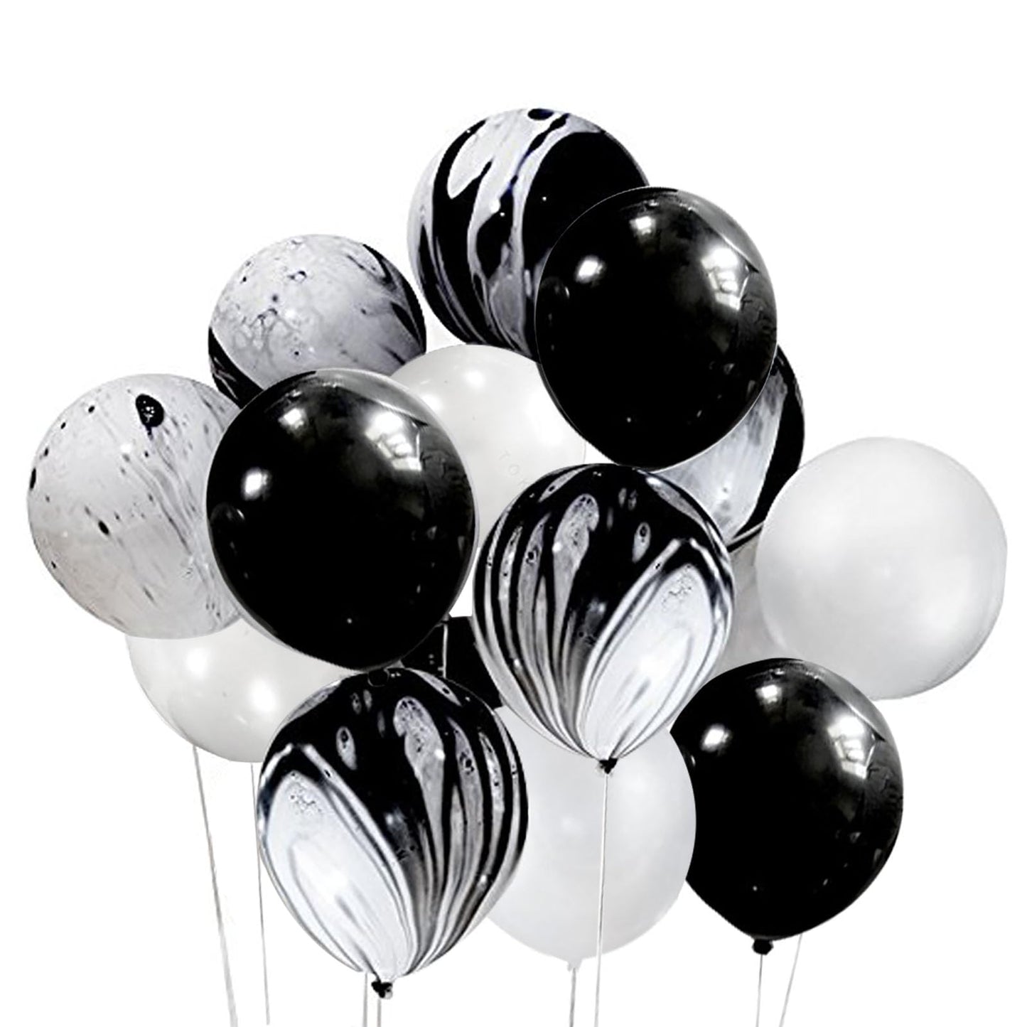 Mayen 50 Pcs 12 Inches Black and White Balloons, Black Marble Balloons, Tie Dye Swirl Balloon, New Years Eve Decorations, Birthday Party Decorations, Black and White Party Supplies