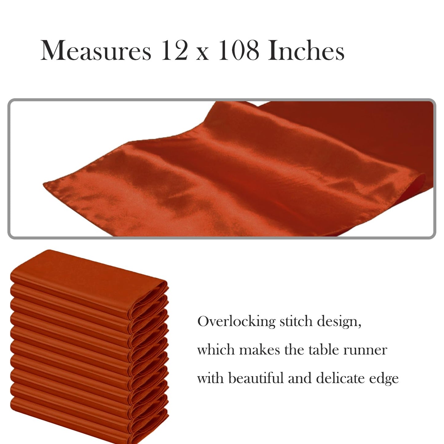SINSSOWL Pack of 10 Satin Terracotta Table Runners 12 x 108 Inches Table Runner for Party Birthday Wedding Anniversary Engagement Banquet Halloween Christmas Tables Decoration
