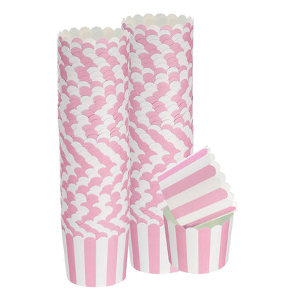HARFINGTON 100Pcs Paper Baking Cups 6oz Greaseproof Disposable Bulk Cupcake Muffins Liners Cases Wrappers for Wedding Birthday Graduation, Stripe Pink