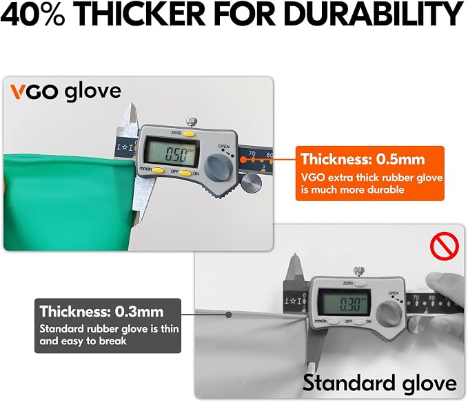 Vgo... 10-Pairs Reusable Household Gloves, Rubber Dishwashing gloves, Extra Thickness, Long Sleeves, Kitchen Cleaning, Working, Painting, Gardening, Pet Care (Size S, Green, HH4601)