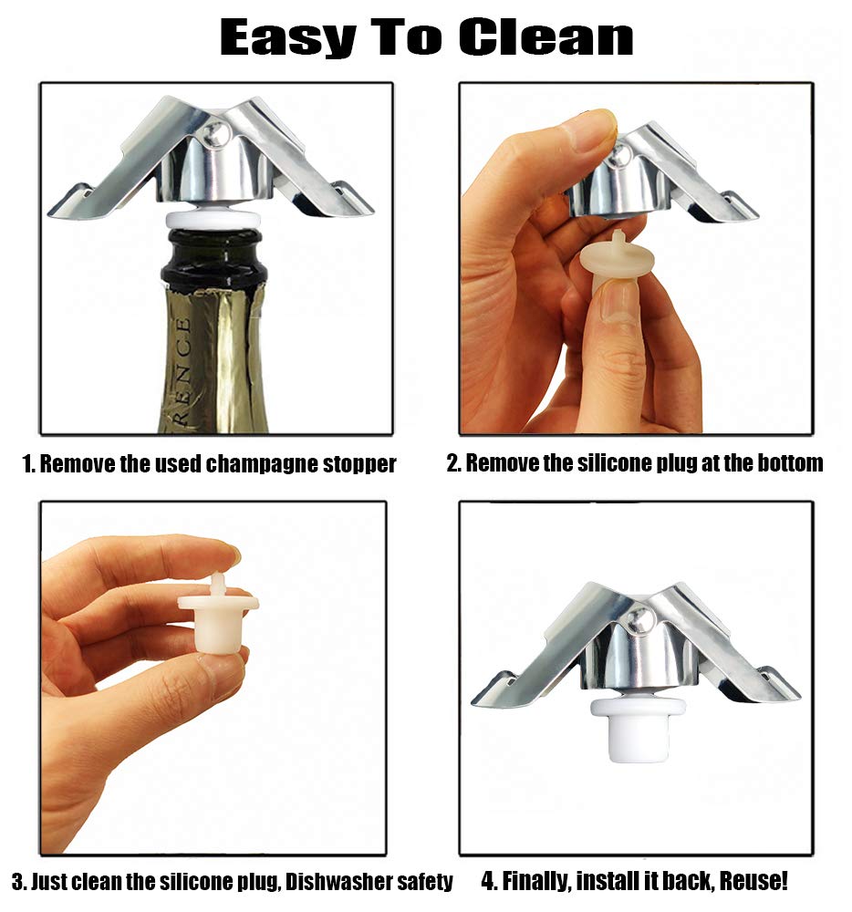 Champagne Sealer Stopper, BGMAX 3 Pack Stainless Steel Sparkling Wine Bottle Plug Sealer Set with a Longer Sealing Plug, Gifts Accessories for Champagne