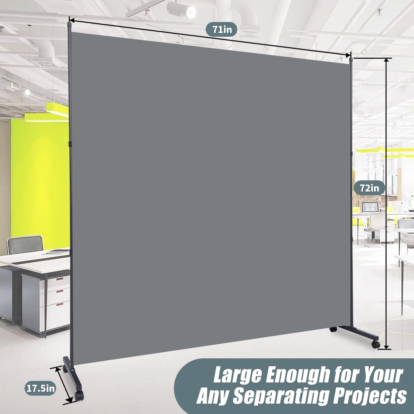 Room Divider Folding Privacy Screens with Wheels, 6FT Tall Divider for Room Separation, Movable Room Partitons and Dividers, Indoor Room Dividers Panel with Fabric (Grey, 1 Panel-71‘’-Wheels)