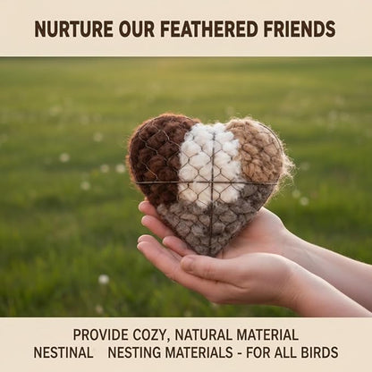 Handmade Fiber Bird Nesting Heart, Refillable Birds Haven 1 Heart Shape Hummingbird Nesting and 2 Bags of Nest Materials, Winter Fowl Gifts Animal Hummingbirds Lovers Home Garden Yard(3Set)