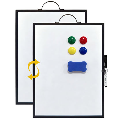 Small White Board,16"X12"Portable Aluminum Frame Whiteboard, Magnetic Double Sided Dry Erase Board, with A Handle and Side Pen Clip,for Office, Home,School,Includ 4 Magnets,1 Eraser,1 Marker (Black)