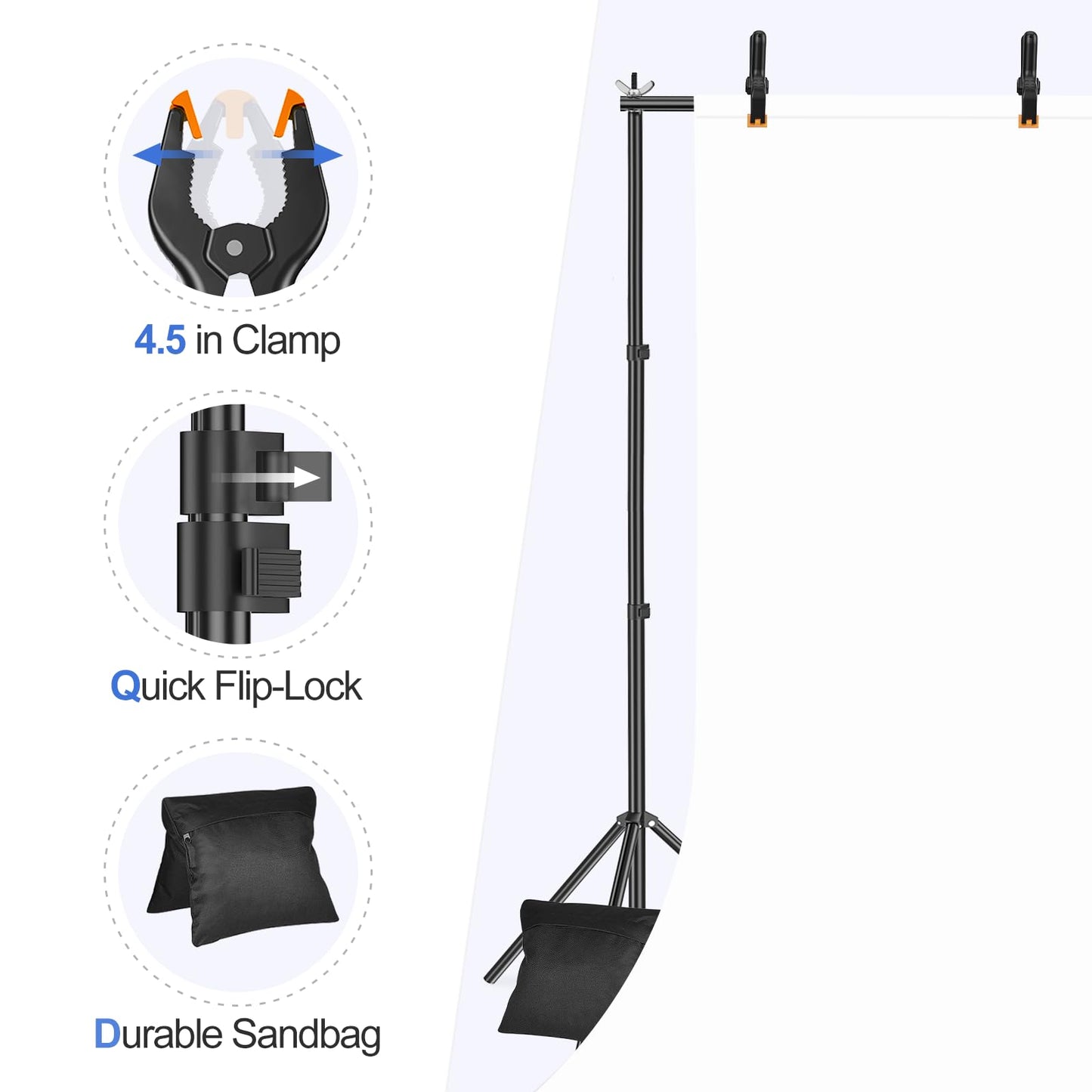 EMART Backdrop Stand 10x8.5ft(WxH) Photo Studio Adjustable Background Stand Support Kit with 2 Crossbars, 8 Backdrop Clamps, 2 Sandbags and Carrying Bag for Parties Events Decoration