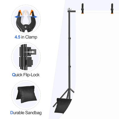 EMART Backdrop Stand 10x8.5ft(WxH) Photo Studio Adjustable Background Stand Support Kit with 2 Crossbars, 8 Backdrop Clamps, 2 Sandbags and Carrying Bag for Parties Events Decoration
