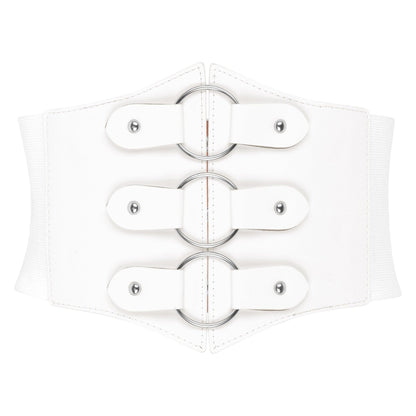 BlackButterfly Elastic Cosplay Halloween Metal Ring Waist Pirate Waspie Corset Belt (White, L)