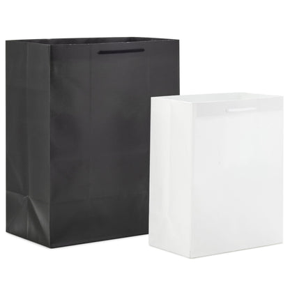 Hallmark Assorted Black and White Gift Bags (8 Bags: 4 Medium 9", 4 Large 13") for Valentine's Day, Weddings, Graduations, Retirements, Halloween