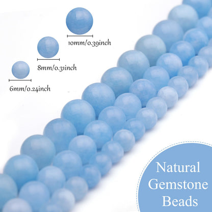 6mm Natural Stone Beads 65pcs Aquamarine Polished Round Smooth Crystal Loose Gemstone Beads for Jewelry Making DIY Bracelet Necklace Earring Crafts Supplies