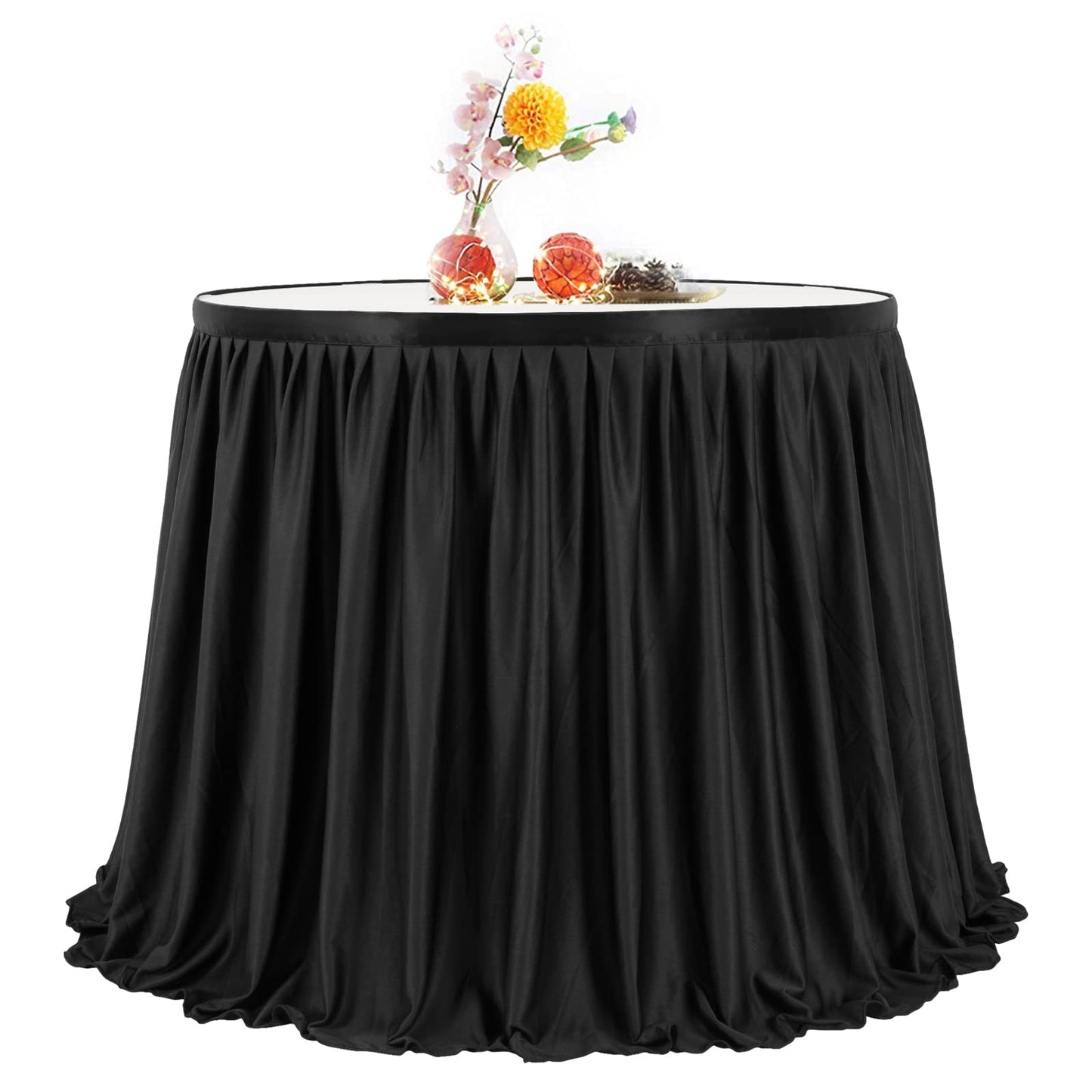 PARTISKY White Polyester Table Skirt for Rectangle Tables 14ft, Wrinkle Resistant Pleated Ruffle Table Cloth for Birthday Party Banquet Wedding Baby Shower