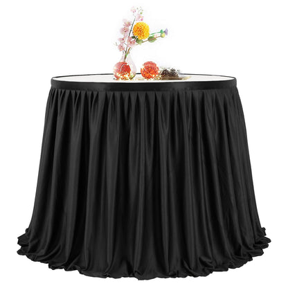 PARTISKY White Polyester Table Skirt for Rectangle Tables 14ft, Wrinkle Resistant Pleated Ruffle Table Cloth for Birthday Party Banquet Wedding Baby Shower