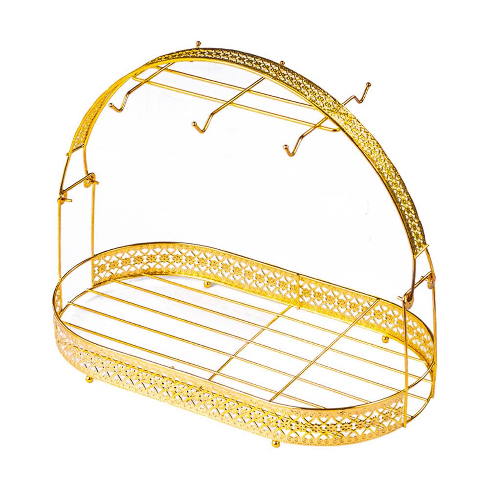 Piscepio Mug Holder Coffee Cup Rack Stand Dishes Organizer Wrought Iron Drainer Storage Drying Rack for Counter Cabinet Table Kitchen Restaurant Office (Gold A)